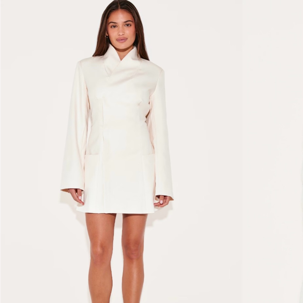 PrettyLittleThing White Mock Neck Bell Sleeve Dress